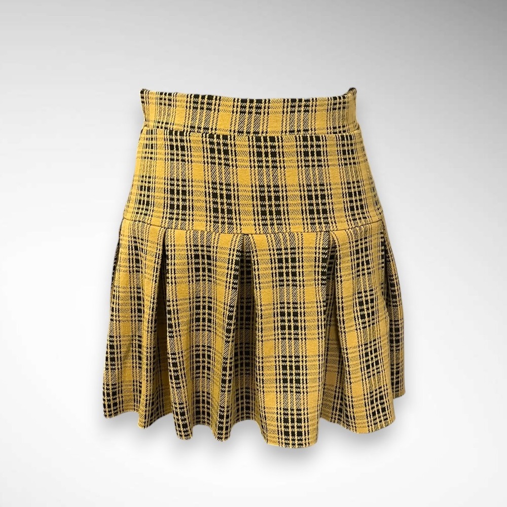 STITCH & PINE Women's Yellow and Black Plaid Mini Skirt Small | EUC